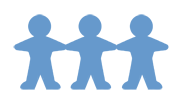 This is an image of 3 blue paper dolls holding hands. 