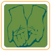 This is an image used for Here to Help.  The picture is an outline in light blue of two hands cupped together on a green background.