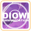 This is an image used for Radio Web Communications.  The picture shows part of the title "Radio Web Communications" in white surrounded by progressively larger white circles on a purple background. 